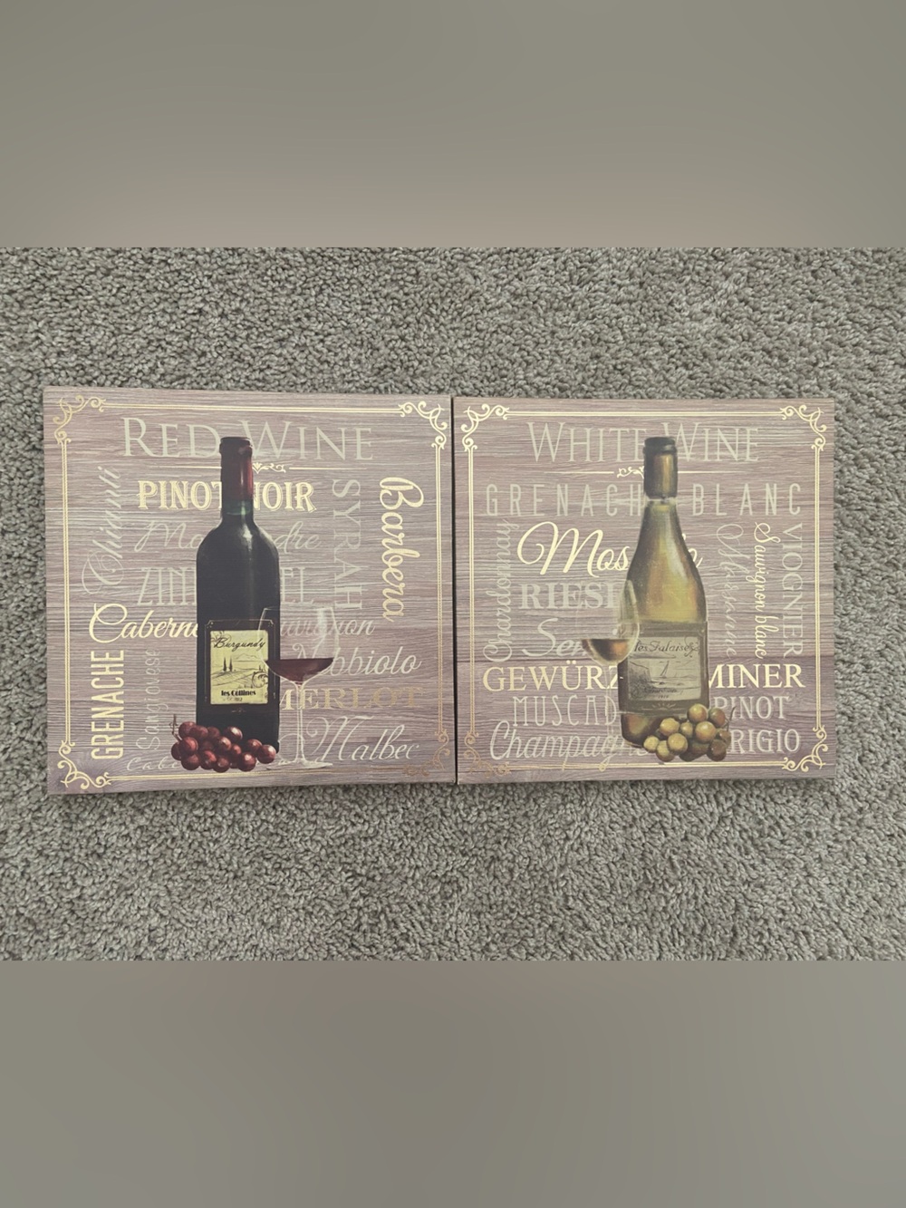 Wine Bottle Wall Art Set - Neutral Wood Tones 9x9